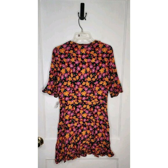 NWT ZARA Accesories Floral CROSSOVER WRAP DRESS Ruffle Size Large - Picture 2 of 7